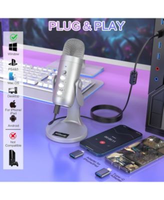 USB Microphone k66s Silver and Furry Windscreen d65k