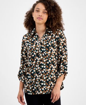 AK Anne Klein - Petite Dot-Print Blouse