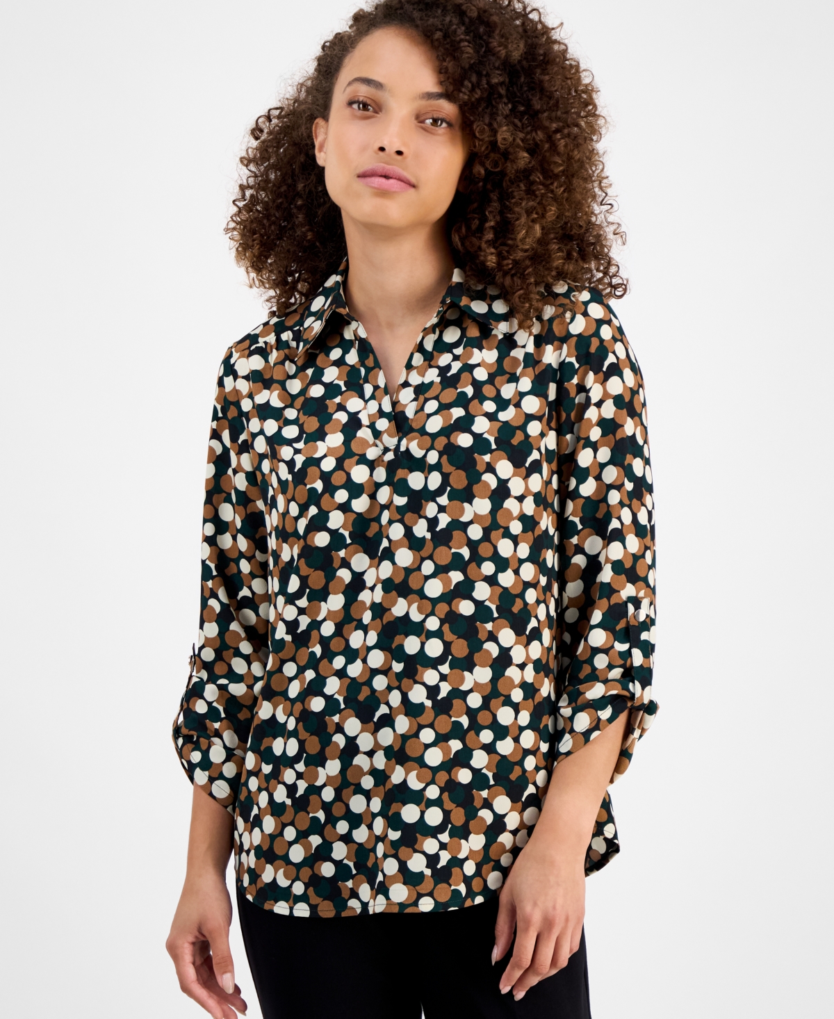 Petite Dot-Print Blouse - Anne Black/Evergreen Multi