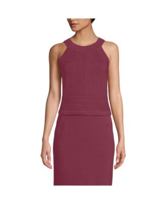 Women's Gassed Cotton Pointelle Halter Top Sweater Set Top