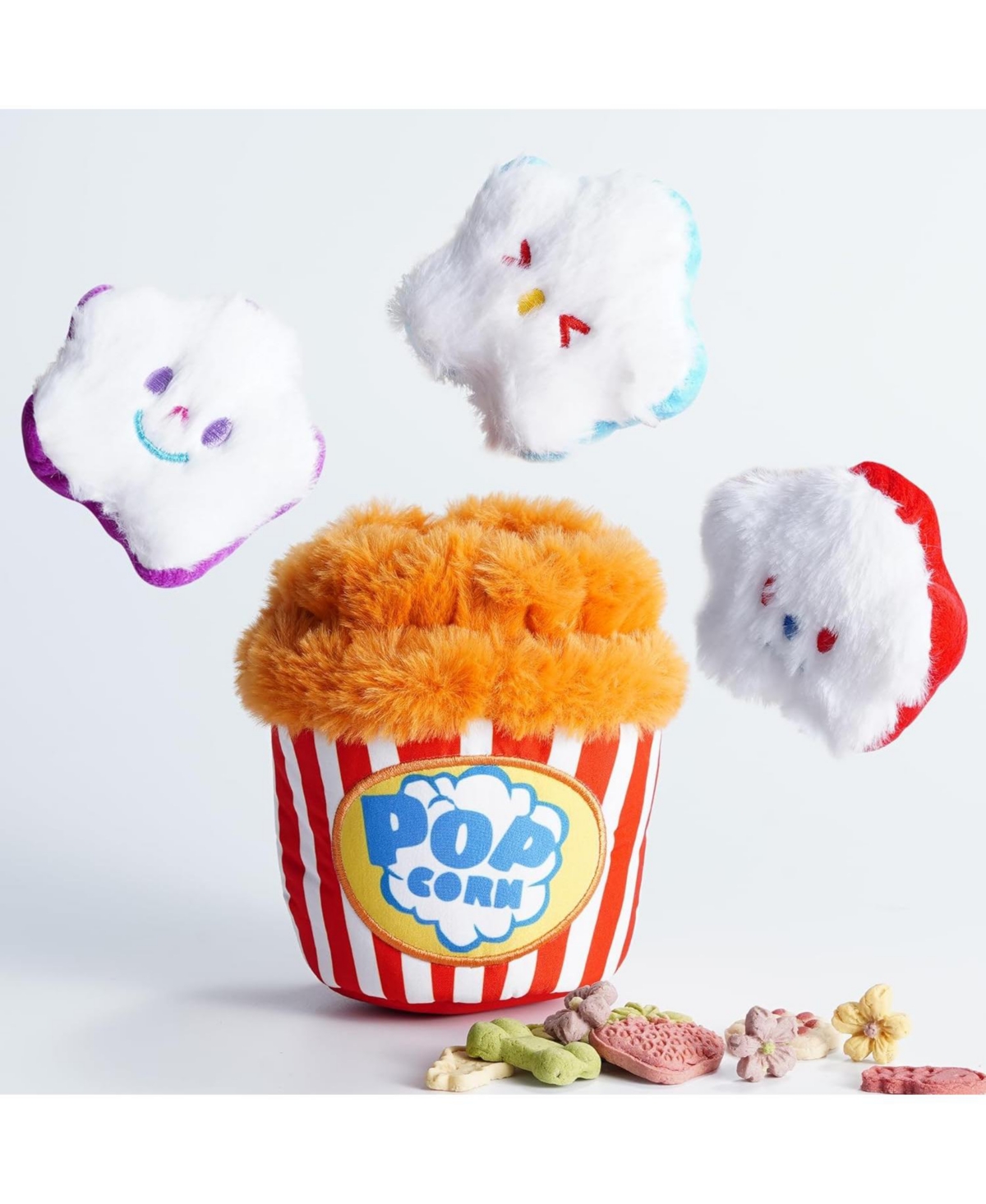 4-in-1 Popcorn Bucket Plush Dog Toy Set,Christmas gift,Interactive Squeaky Stuffed Dog Toys,Hide and Seek Dog Toys for Small & Medium Dogs