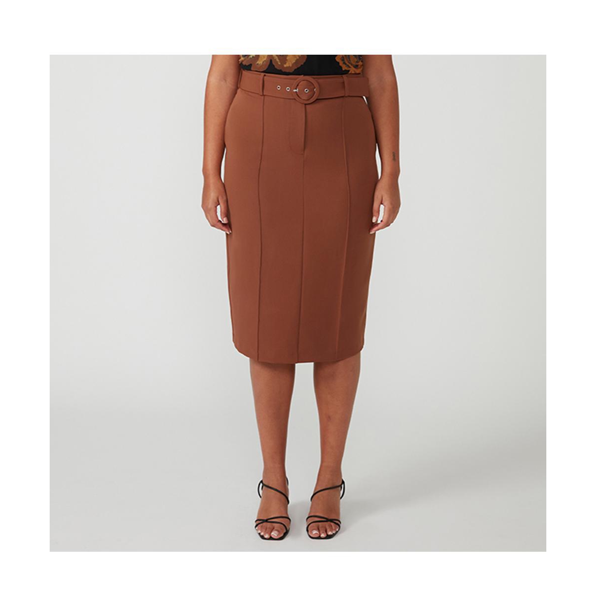 Sunburst Belted Pencil Skirt - Tan