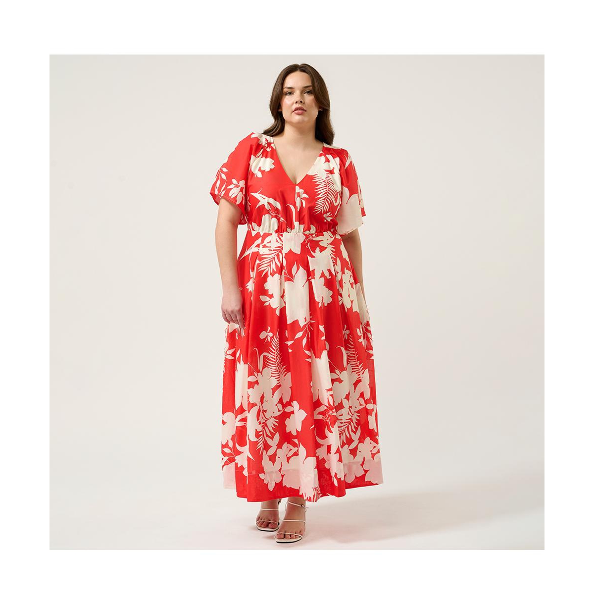 Solstice Pleated Maxi Dress - Poppy red/cream