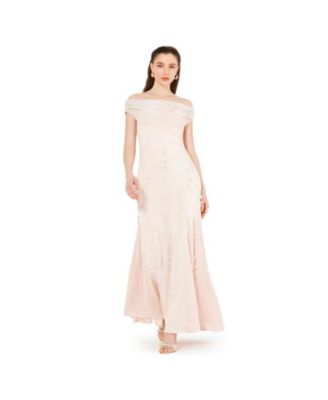 Women's Off-The-Shoulder Cowl Neckline Dress With Floral Embellishment