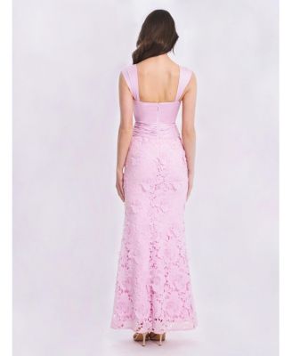 Women's Dahlia Pink Floral Lace Mermaid Gown