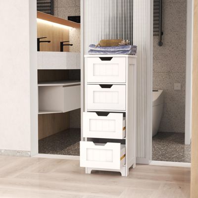 White Freestanding Storage Cabinet with 4 Drawers, Ideal for Bathroom, Kitchen & Living Room Organization