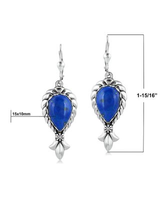 Sterling Denim Lapis Pear Gemstone Squash Blossom Lever Back Earrings