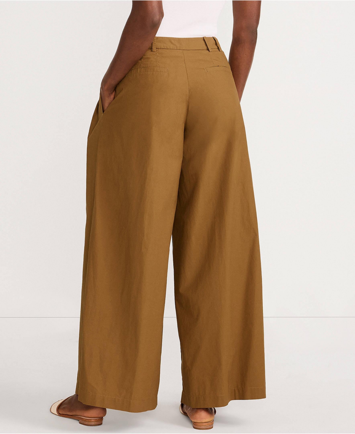 Lands' End Women's Poplin Mid Rise Pleated Slouchy Pants