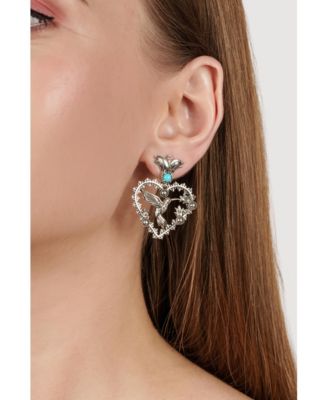 Sterling Sleeping Beauty Fritz Casuse Heart Hummingbird Earrings