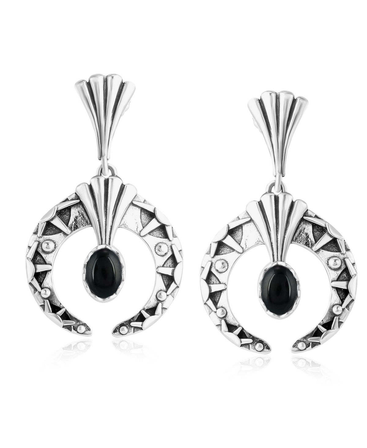 Sterling Silver Black Agate Fritz Casuse Oval Gemstone Naja Earrings