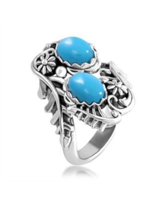Sterling Silver Sleeping Beauty Turquoise Vine and Leaf Bypass Ring, Size 7