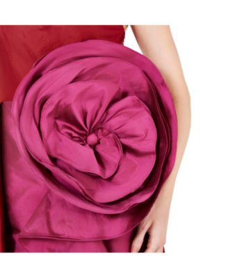 Women's One Shoulder Dress With Cascading Ruffle Flower Detail
