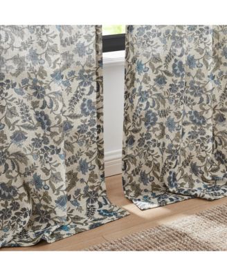 Lillian Block Print Linen Textured Window Curtain Panels Blue/Sage Pair 37x84