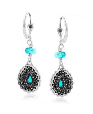 Sterling Silver Kingman Turquoise Pear-Shaped Concha Lever Back Earrings