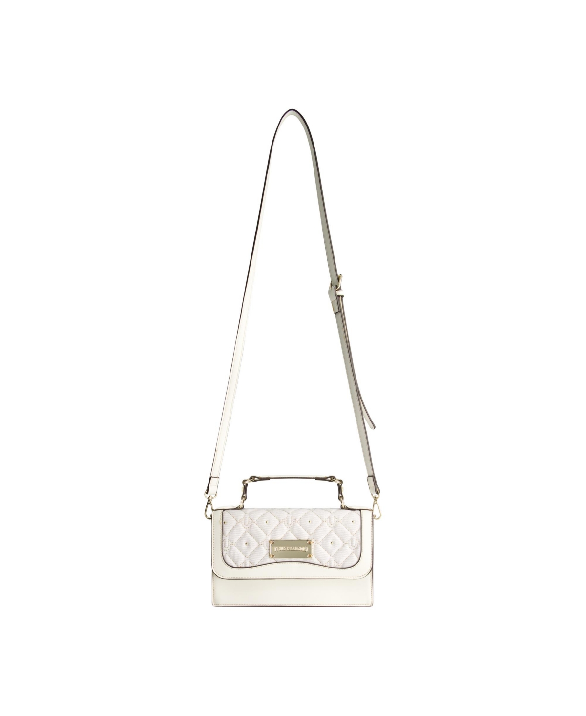 Studded Denim Flap Bag - White