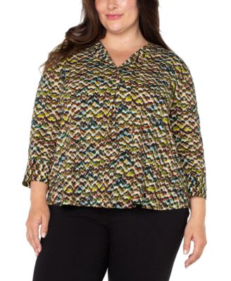 Trendy Plus Size Printed 3/4-Sleeve Top 