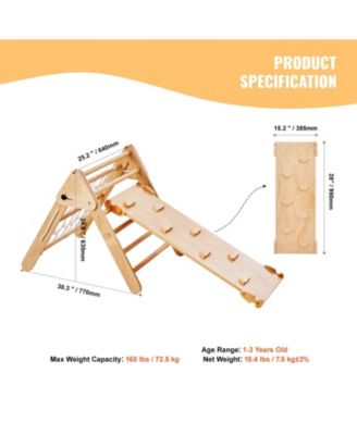 Toddler 4 in 1 Climbing Set with Wooden Pikler Triangle Ramp and Arch for Indoors