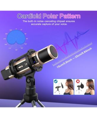 USB & 3.5mm Microphone with Type-C Adapter, Echo Volume, Tripod Stand, Pop Filter for ASMR, Video Recording, Streaming, Discord