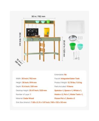 Kids Outdoor Wooden Mud Kitchen Toy Playset for Pretend Cooking and Gardening