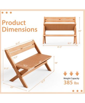 Indonesia Teak Wood Outdoor Bench Folding 2-Person Patio Garden Bench Loveseat