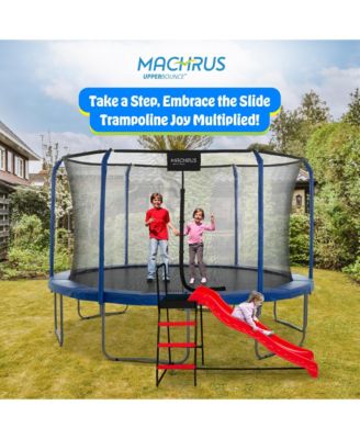 Trampoline Step N Slide|Kids Outdoor Step Ladder and Wave Slide Set Fits Standard Round or Rectangle Trampolines with Net or Without - Red
