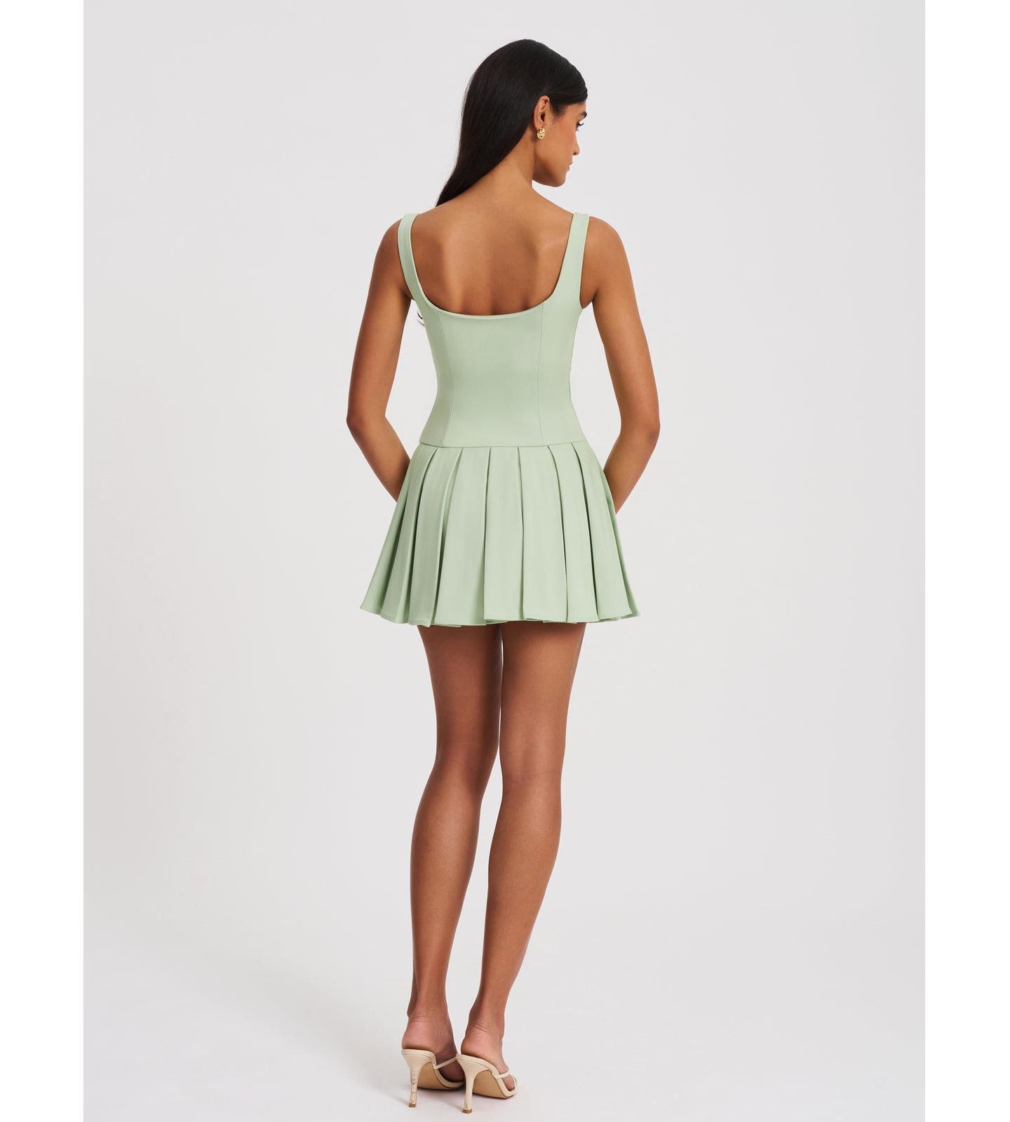 Женское платье Miss Circle Tala Pistachio Green Sleeveless Pleated Preppy Mini, цвет: Фисташковый зелёный — фото 5