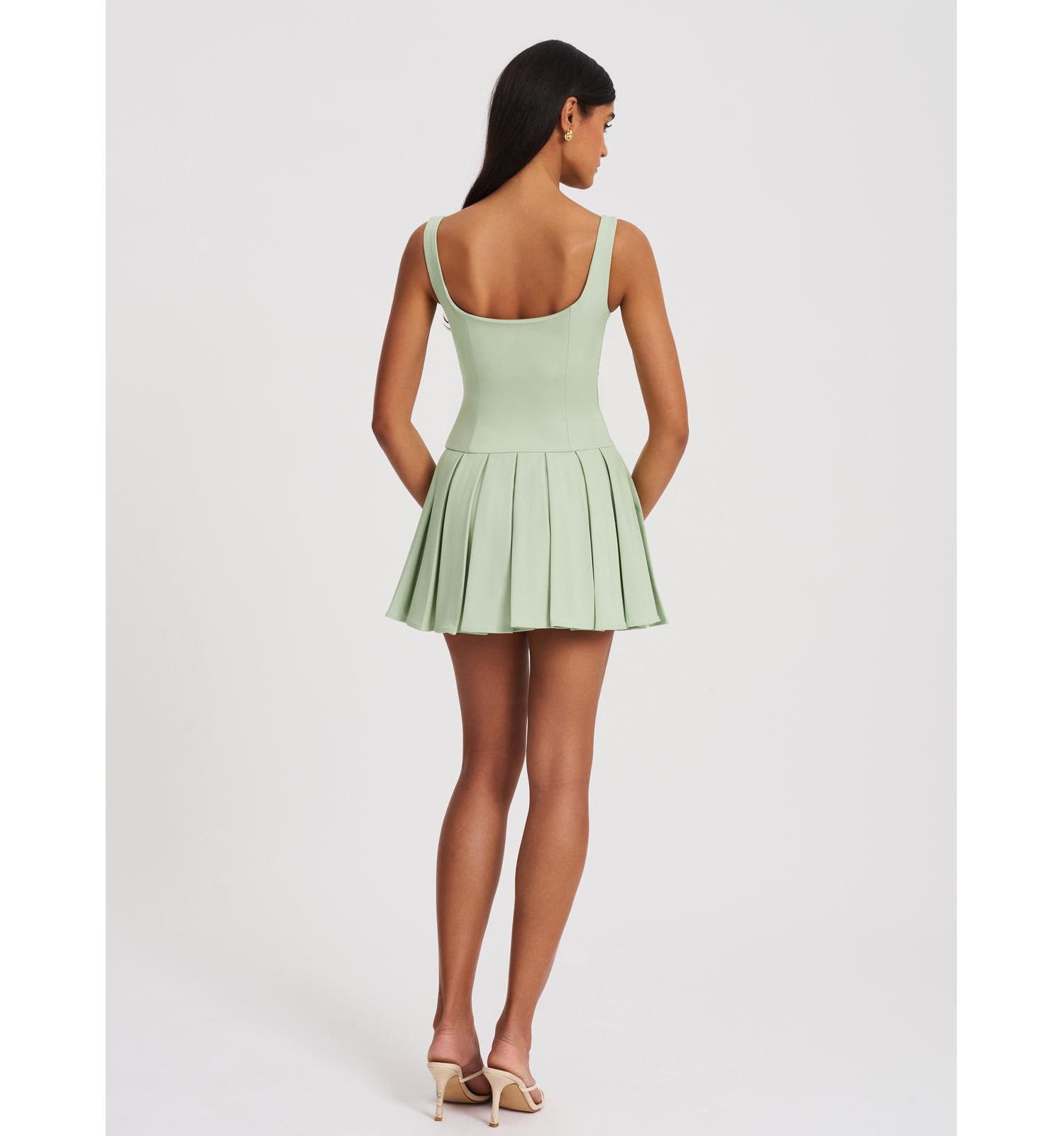 Women's Tala Pistachio Green Sleeveless Pleated Preppy Mini Dress