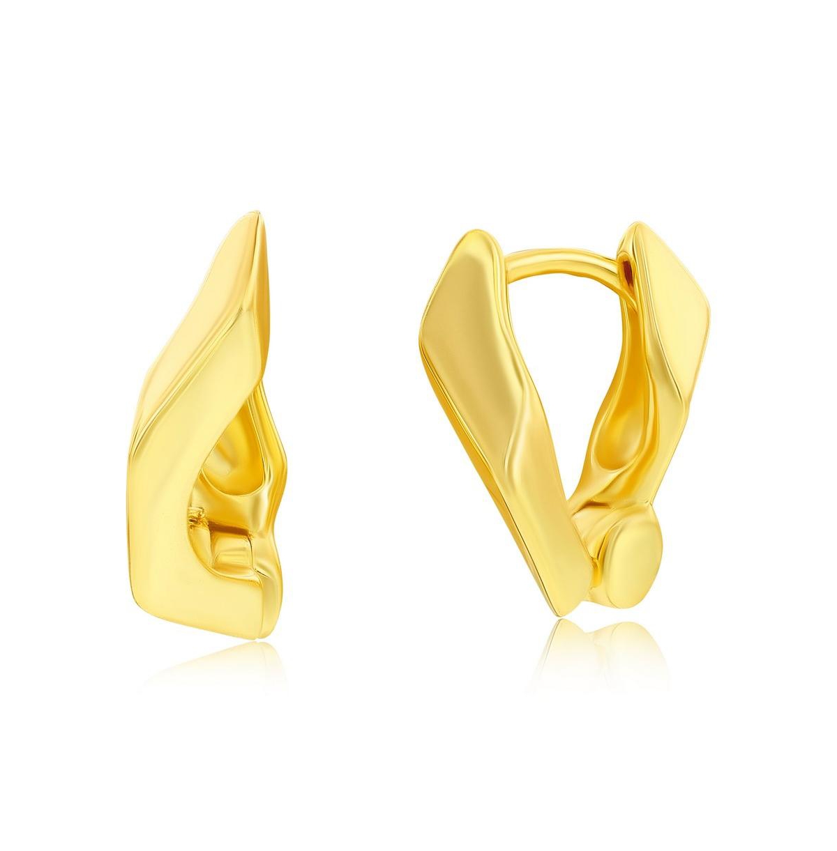 Sterling Silver, Geometric Polished Hoop Earrings - Gold Plated - Gold