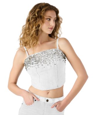 Women's Eras Embellished Cotton Denim Crop Top