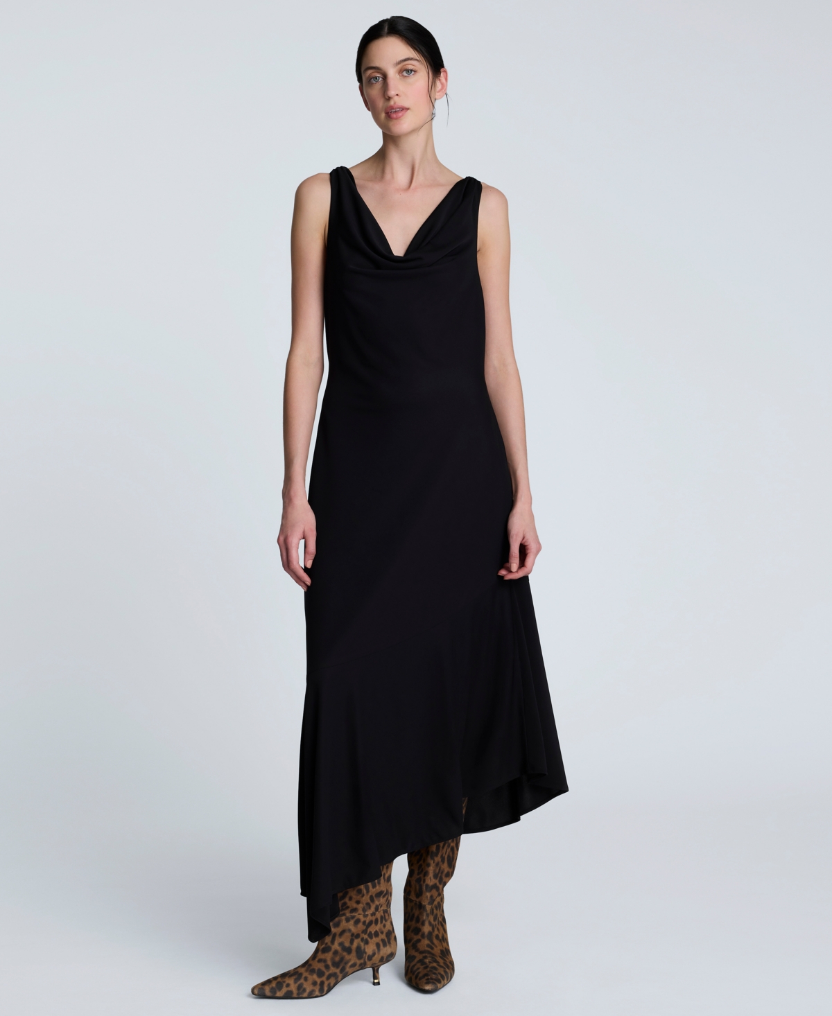 Women's Cowlneck Asymmetric-Hem Maxi Dress - Black