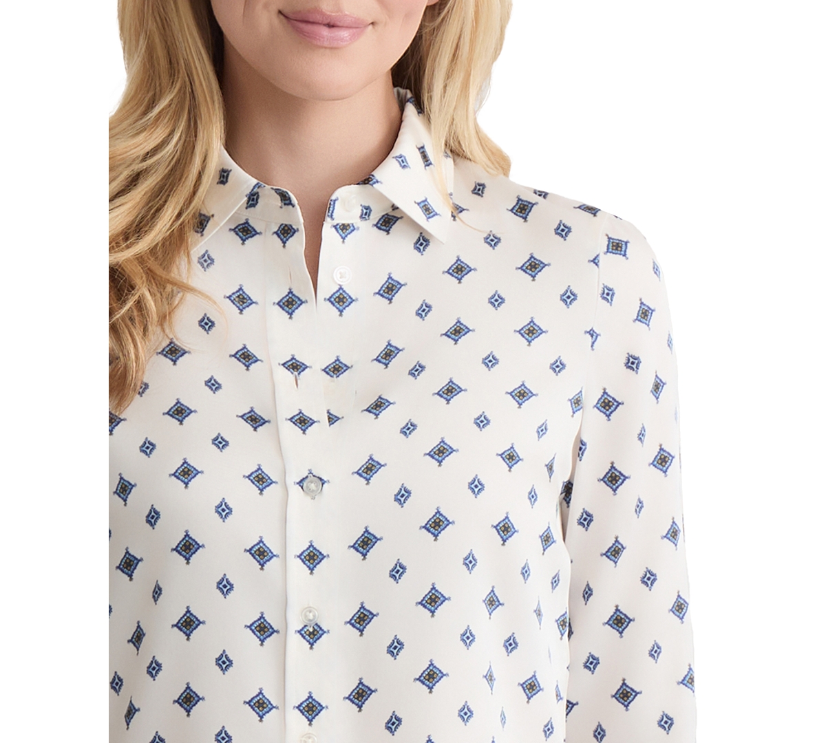 Jones New York Women's Printed Button-down Long-sleeve Utility Blouse In Multi