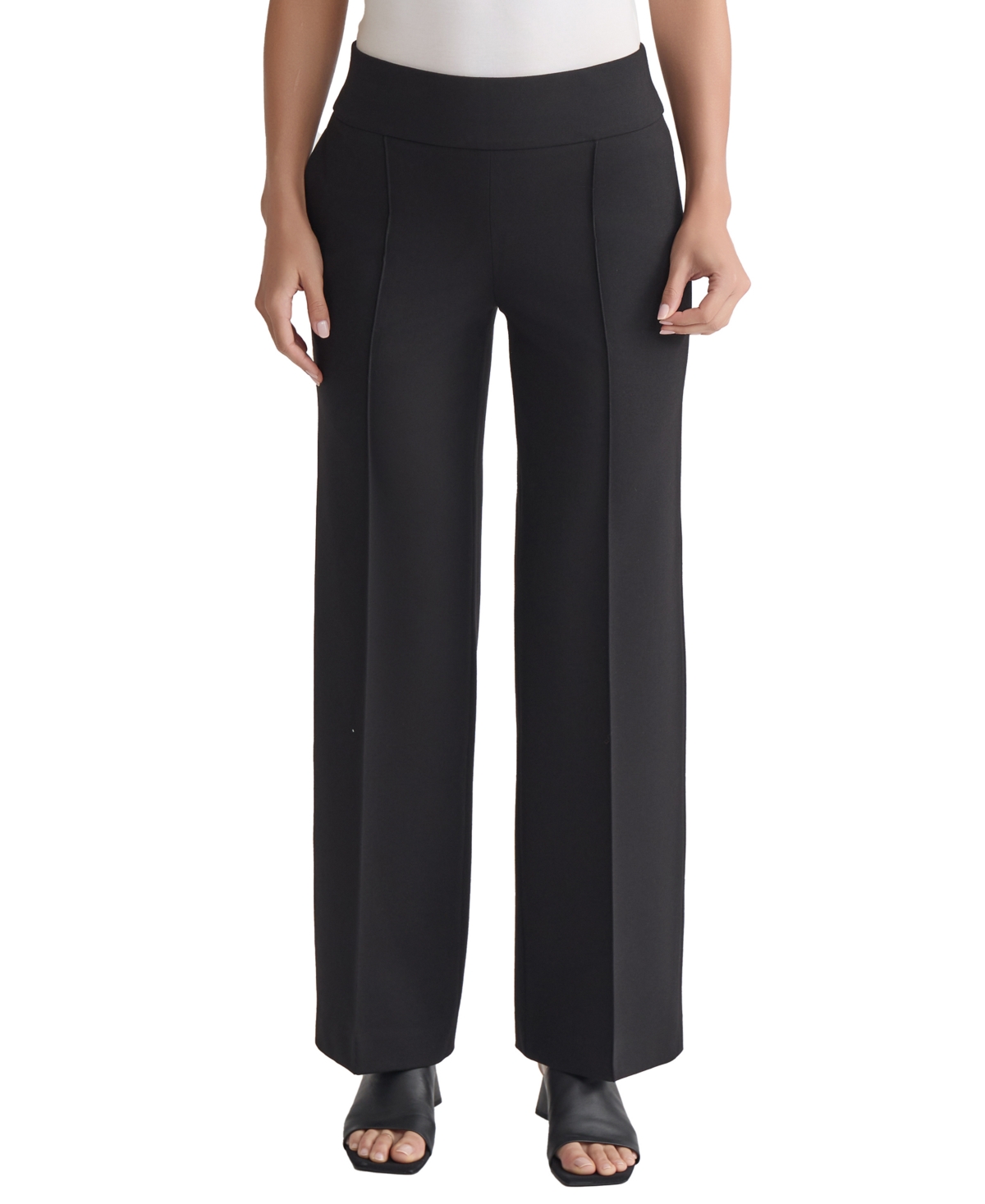 Women's Solid Pintuck Pull-On Wide-Leg Pants - Jones Black