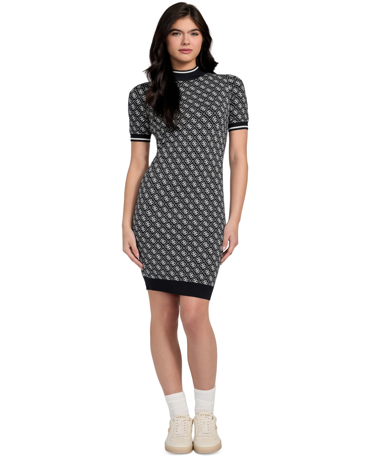 Women's 4G Logo Short-Sleeve Sweater Dress - Smart Blue And Cream Combo