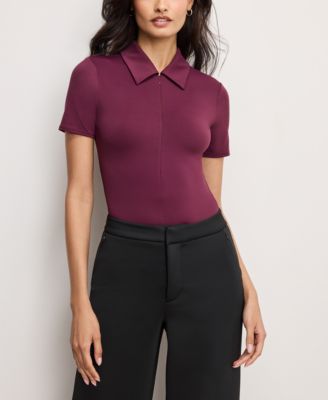 Women's Weightless Collared Zip-Up Bodysuit, Regular & Plus Size
