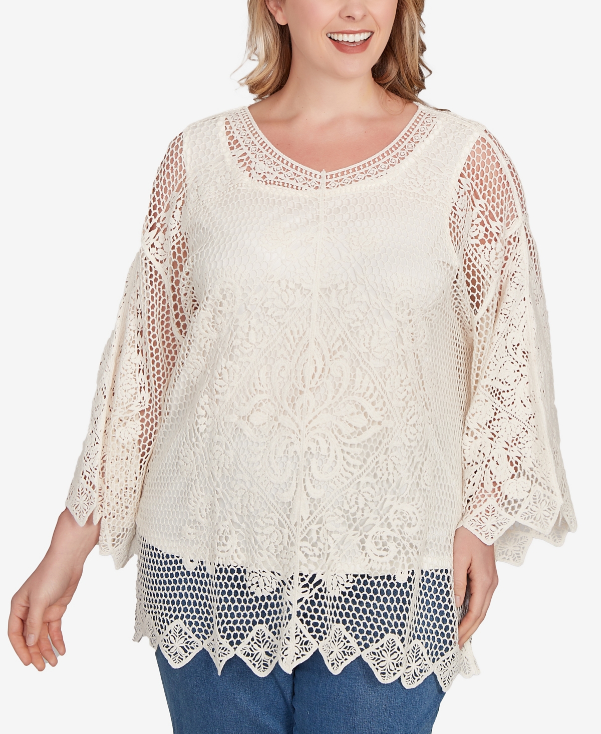 Plus Size Lined Medallion Crochet Top - Ultramarine
