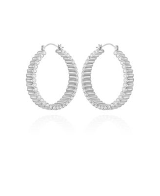 Silver-Tone Textured Hoop Earrings