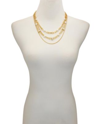 Layered Gold-Tone Chain Cultivated Pearl Necklace