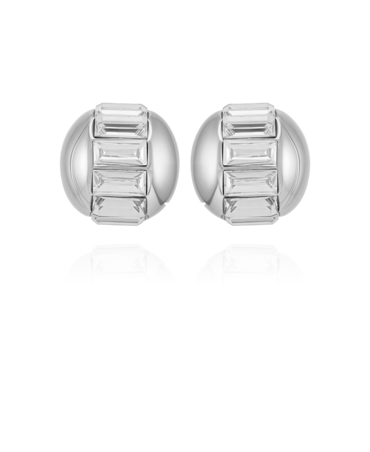 Baguette Crystal Stud Earrings - Silver Tone Plated