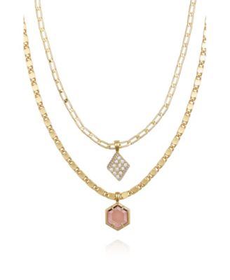 Layered Necklace Set with Burgandy Stone Crystal Charm