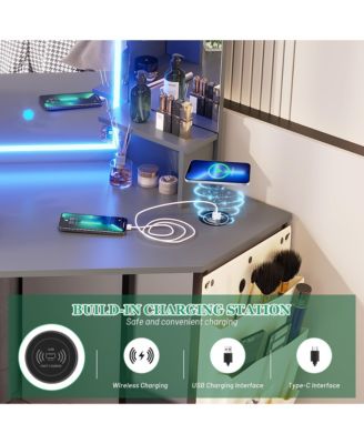 Tri-color Light Corner Vanity Desk with Mirror