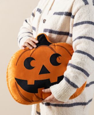 Fall and Halloween Fabric Double Sided Pumpkin Decorative Pillow, 16" x 5"