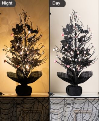 20" Lighted Pink Halloween Berries Table Tree