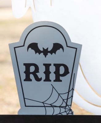 32.25" Lighted Halloween Metal Ghost Tombstone Yard Stake with Timer