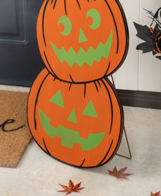 Halloween Wooden Skeleton Cat and Stacked Pumpkin Porch Decor, Set of 2