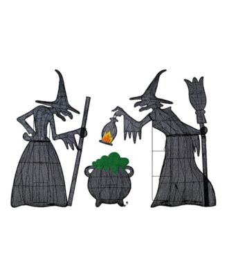 Lighted Halloween Witches with Cauldron Outdoor Decor with Warm White LED Lights, Set of 3