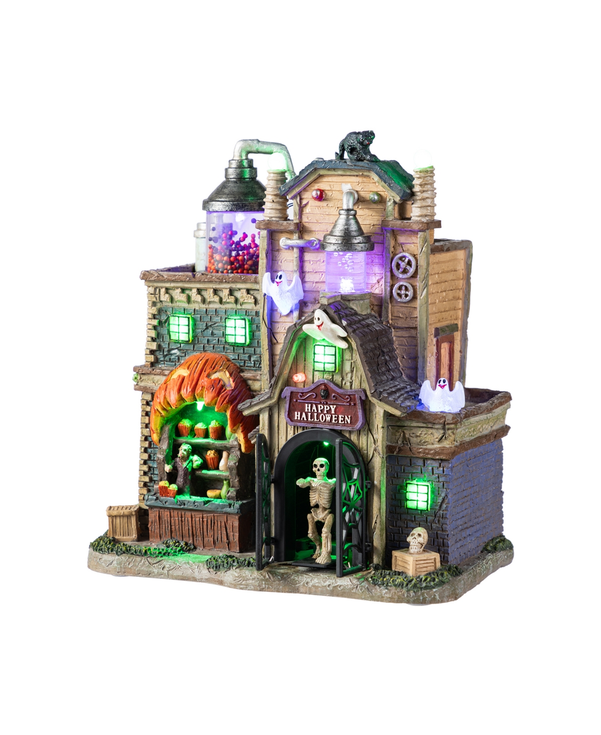 Glitzhome 11" Lighted Resin Halloween Haunted House Village In Multi