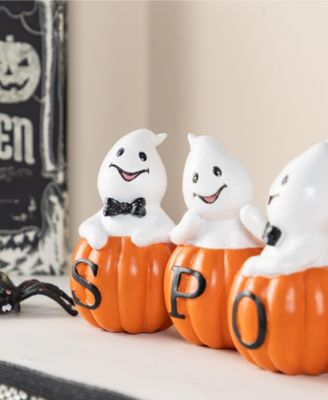 4.5" Halloween Polyresin Spooky Ghost Pumpkin Table Decor