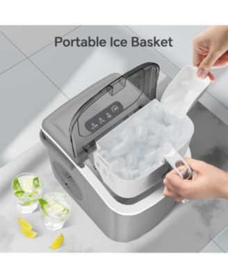 Countertop Ice Maker Machine with Handle,26Lbs/24H,9 Cubes Ready in 6 Mins,Self-Cleaning Function with Ice Scoop and Basket for Home/Office