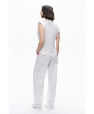 Women's Sleeveless Linen Blend Shirt with Shoulder Pads