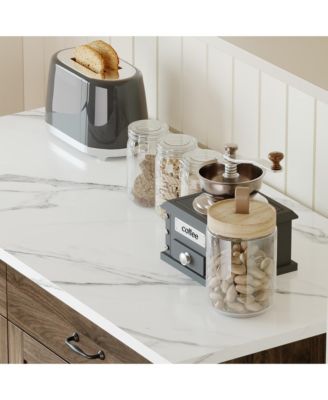 Wooden Storage Cabinet with Marble Pattern, Two Doors, Two Drawers and Pantry Function